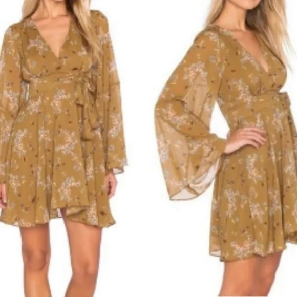 Free People Lilou Toffee Floral Bell Sleeve Dress Sx XS - Picture 11 of 11